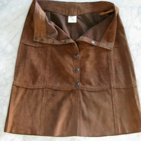 Vintage GAP KHAKIS BROWN SUEDE LEATHER MIDI SKIRT - Picture 4 of 8